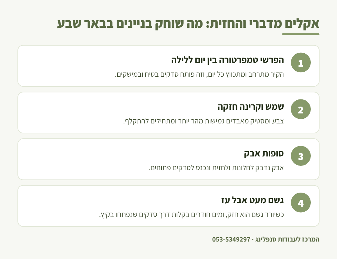 אינפוגרפיקה: ארבעה גורמי שחיקה של חזיתות בניינים בבאר שבע והטיפול בכל אחד