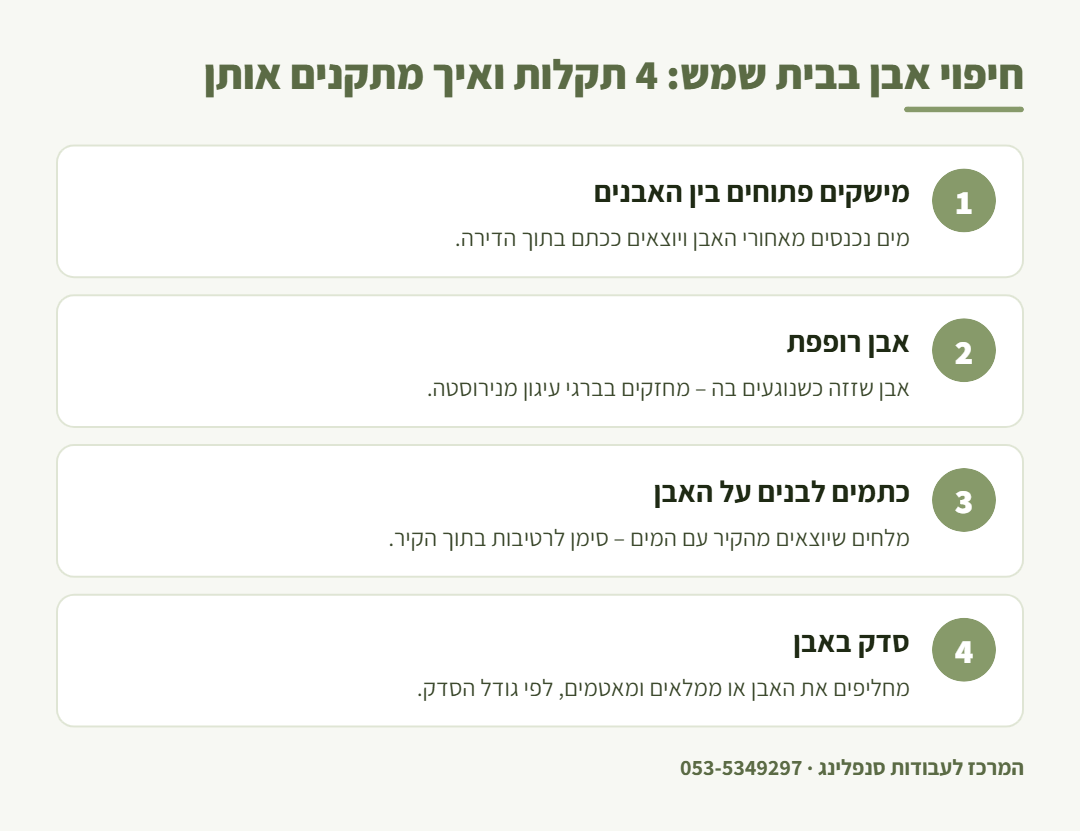 אינפוגרפיקה: ארבע תקלות נפוצות בחיפוי אבן בבניינים בבית שמש והתיקון בסנפלינג