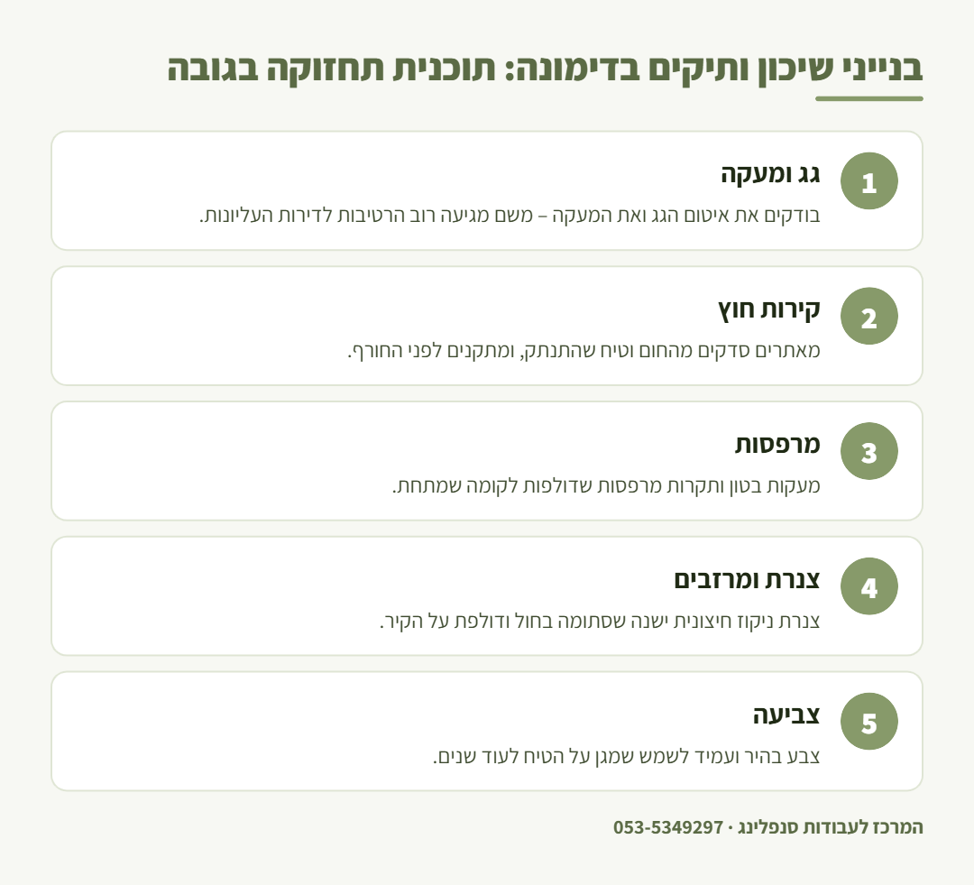 אינפוגרפיקה: תוכנית תחזוקה בגובה לבנייני שיכון ותיקים בדימונה – מהגג ועד המרזבים