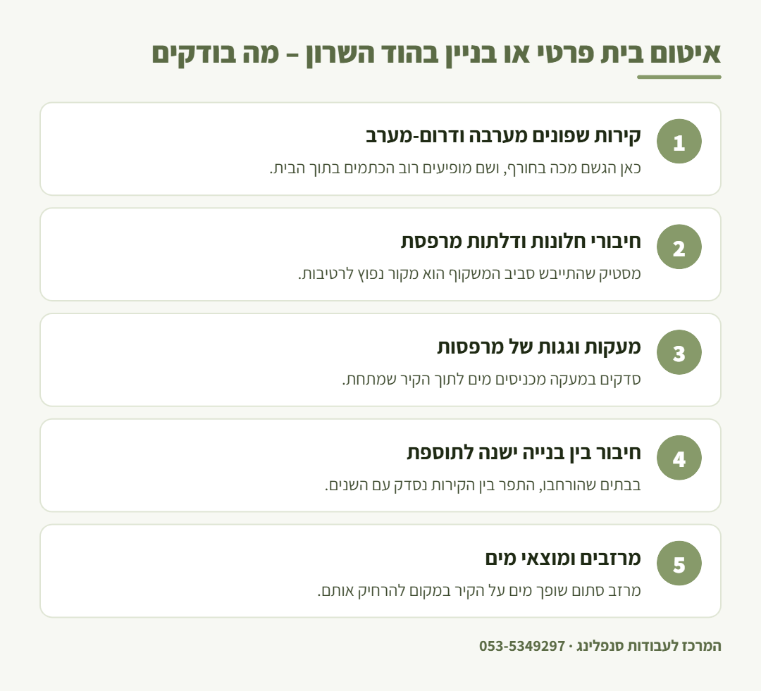 אינפוגרפיקה: חמש נקודות שבודקים לפני איטום בסנפלינג של בית פרטי או בניין בהוד השרון