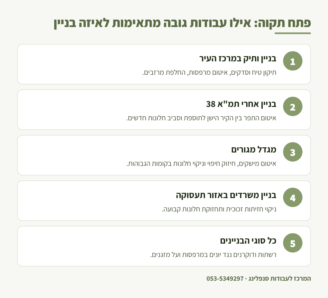 אינפוגרפיקה: סוגי בניינים בפתח תקוה והעבודות בגובה שמתאימות לכל אחד